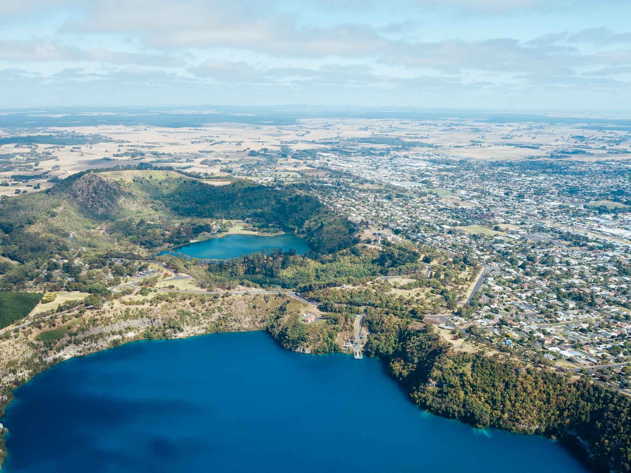 A panoramic photo of Mount Gambier